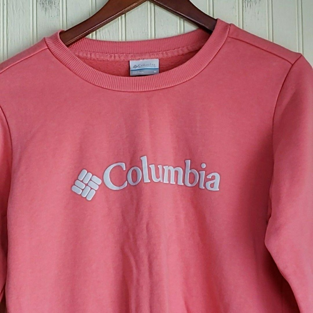 Columbia Sweatshirt Womens Medium Pink Logo Fleece Crew Neck Pullover‎ Top